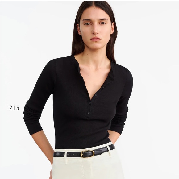 Nili Lotan Jordan Jet Black Ribbed Henley Top Small - Picture 2 of 8